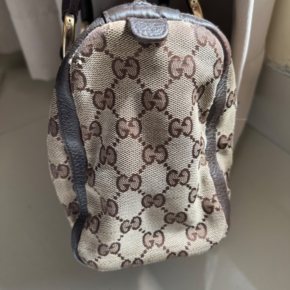 Authentic Gucci GG Canvas Abbey Boston Tote D-Ring Shoulder Leather Handbag - Picture 5 of 14